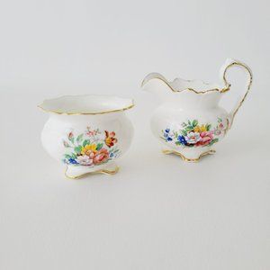 Vintage Aynsley Demitasse Floral 4fl. oz. Footed Creamer & Sugar Bowl, England